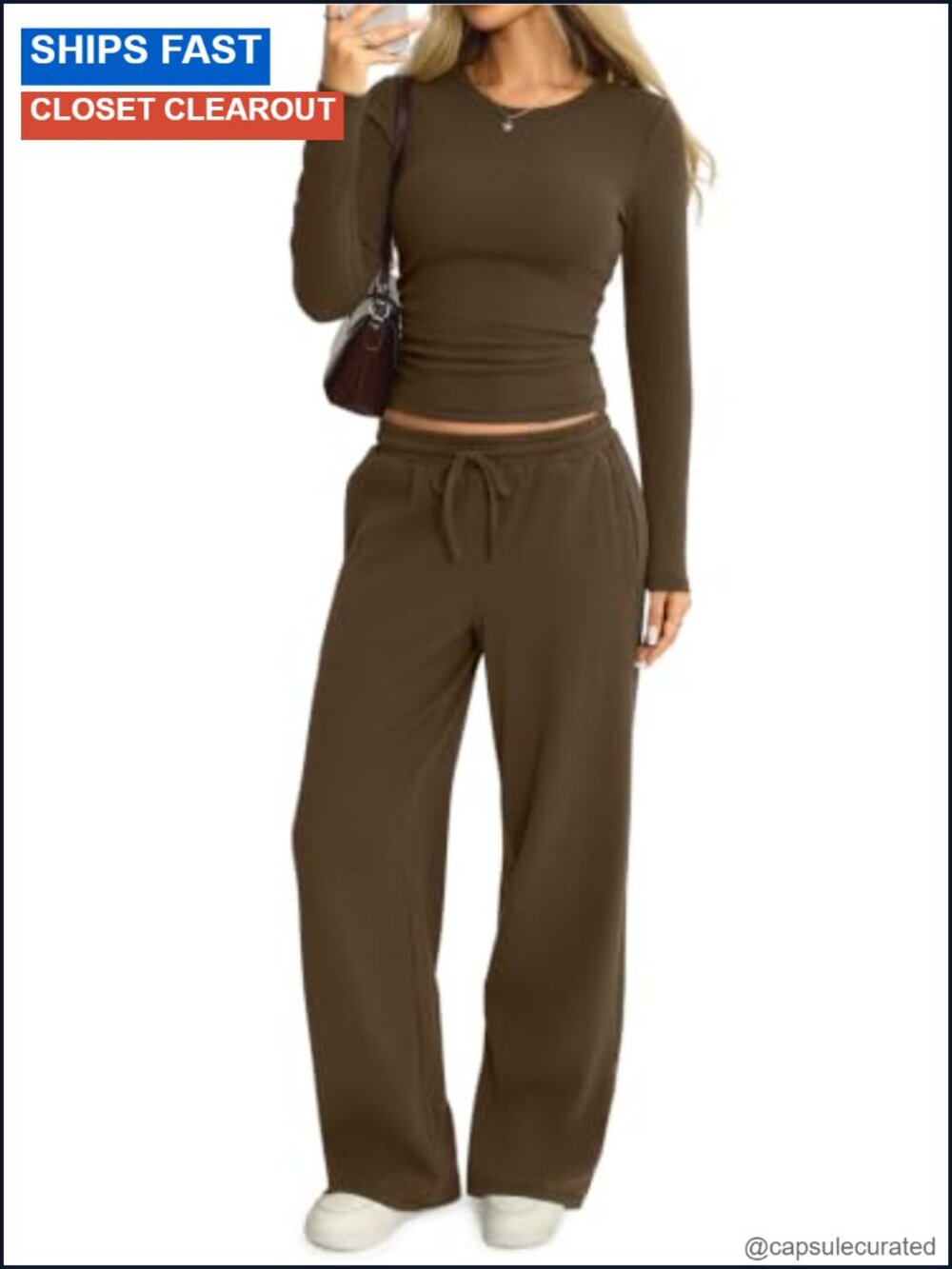 EasyGala Womens Cotton 2 Piece Lounge Set Crop Top Wide Leg Pants